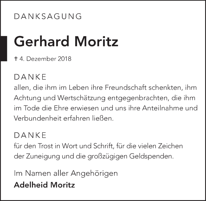  Traueranzeige für Gerhard Moritz vom 09.01.2019 aus Hannoversche Allgemeine Zeitung/Neue Presse