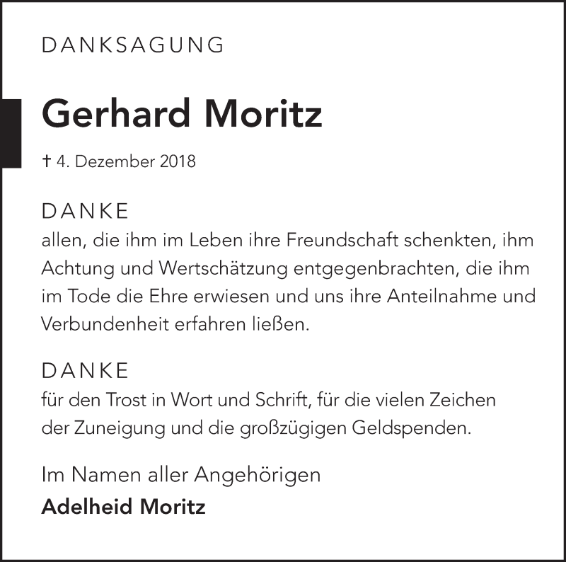  Traueranzeige für Gerhard Moritz vom 09.01.2019 aus Hannoversche Allgemeine Zeitung/Neue Presse