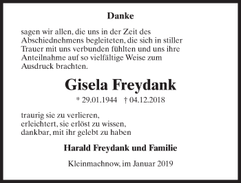 Traueranzeige von Gisela Freydank von Märkischen Allgemeine Zeitung