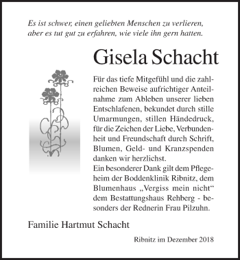 Traueranzeige von Gisela Schacht von Ostsee-Zeitung GmbH