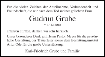 Traueranzeige von Gudrun Grube von Lübecker Nachrichten