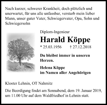 Traueranzeige von HArald Köppe von Märkischen Allgemeine Zeitung