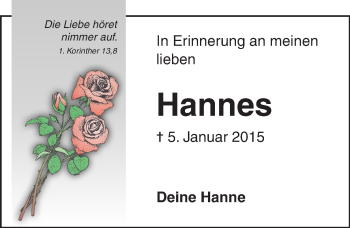 Traueranzeige von Hannes  von Lübecker Nachrichten