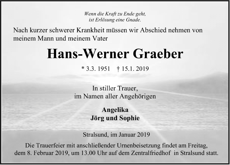  Traueranzeige für Hans-Werner Graeber vom 19.01.2019 aus Ostsee-Zeitung GmbH