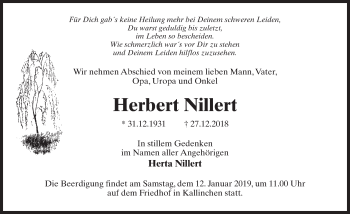 Traueranzeige von Herbert Nillert von Märkischen Allgemeine Zeitung