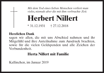 Traueranzeige von Herbert Nillert von Märkischen Allgemeine Zeitung