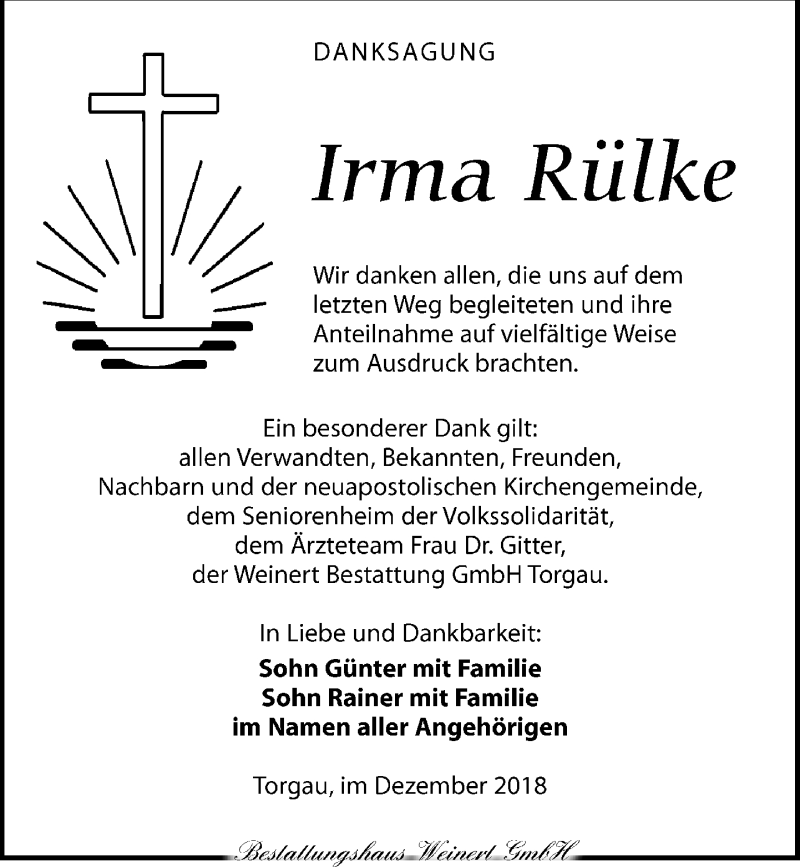 Traueranzeigen Von Irma Rulke Trauer Anzeigen De