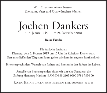 Traueranzeige von Jochen Dankers von Hannoversche Allgemeine Zeitung/Neue Presse