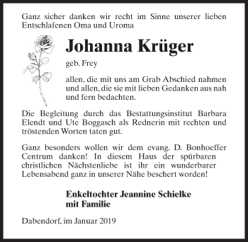 Traueranzeige von Johanna Krüger von Märkischen Allgemeine Zeitung