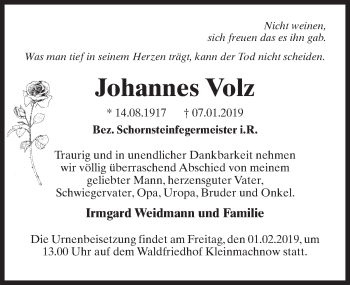 Traueranzeige von Johannes Volz von Märkischen Allgemeine Zeitung