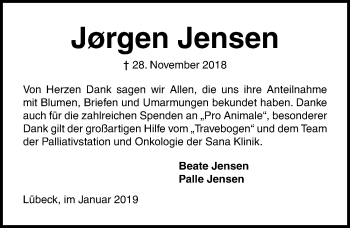 Traueranzeige von Jørgen Jensen von Lübecker Nachrichten