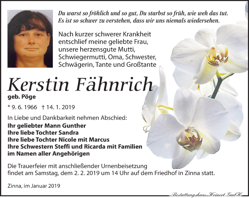  Traueranzeige für Kerstin Fähnrich vom 19.01.2019 aus Torgauer Zeitung