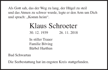 Traueranzeige von Klaus Schroeter von Lübecker Nachrichten