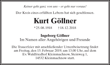 Traueranzeige von Kurt Göllner von Märkischen Allgemeine Zeitung