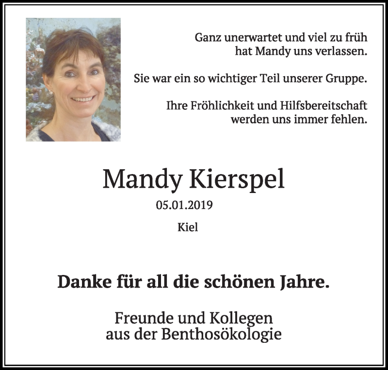  Traueranzeige für Mandy Kierspel vom 12.01.2019 aus Kieler Nachrichten