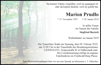 Traueranzeige von Marion Prudlo 