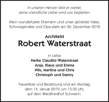 Traueranzeige von Robert Waterstraat von Ostsee-Zeitung GmbH