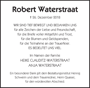 Traueranzeige von Robert Waterstraat von Ostsee-Zeitung GmbH