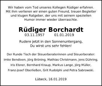 Traueranzeige von Rüdiger Borchardt von Lübecker Nachrichten