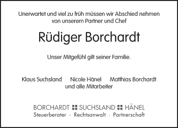 Traueranzeige von Rüdiger Borchardt von Lübecker Nachrichten