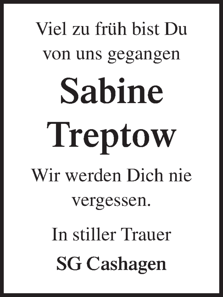  Traueranzeige für Sabine Treptow vom 20.01.2019 aus Lübecker Nachrichten