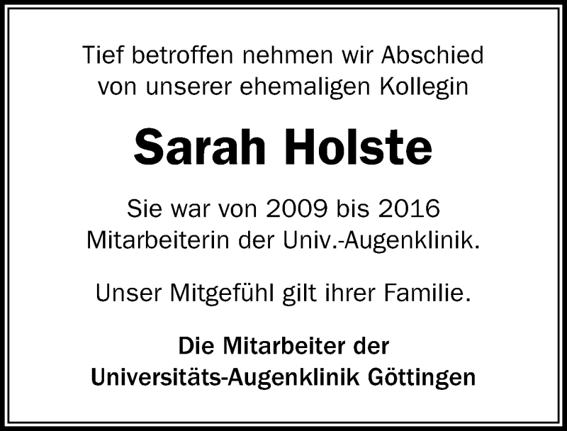  Traueranzeige für Sarah Holste vom 19.01.2019 aus Eichsfelder Tageblatt