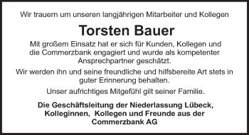 Traueranzeige von Torsten Bauer von Lübecker Nachrichten