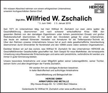 Traueranzeige von Wilfried W. Zschalich von Lübecker Nachrichten