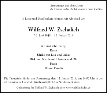 Traueranzeige von Wilfried W. Zschalich von Lübecker Nachrichten