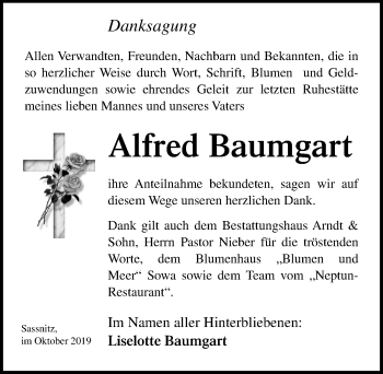 Traueranzeige von Alfred Baumgart von Ostsee-Zeitung GmbH
