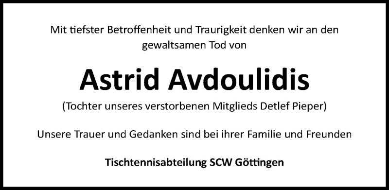  Traueranzeige für Astrid Avdoulidis vom 05.10.2019 aus Göttinger Tageblatt