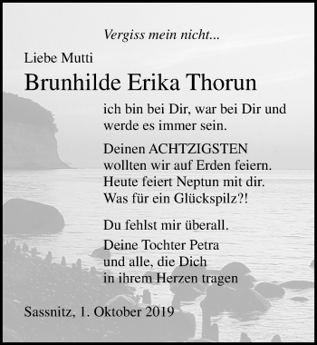 Traueranzeige von Brunhilde Erika Thorun von Ostsee-Zeitung GmbH