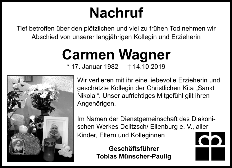  Traueranzeige für Carmen Wagner vom 26.10.2019 aus Leipziger Volkszeitung