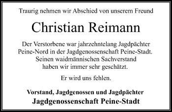 Traueranzeige von Christian Reimann von Peiner Allgemeine Zeitung