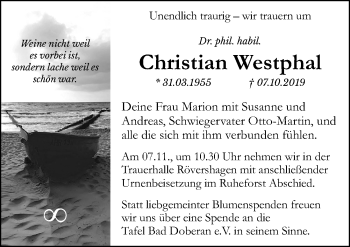 Traueranzeige von Christian Westphal von Ostsee-Zeitung GmbH