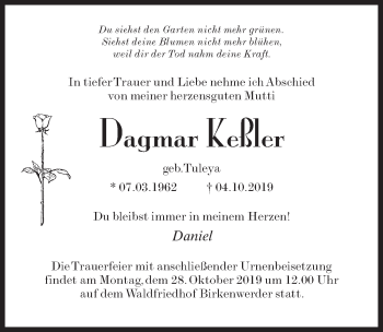 Traueranzeige von Dagmar Keßler von Märkischen Allgemeine Zeitung