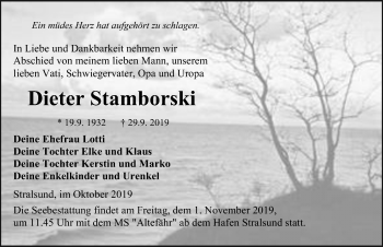 Traueranzeige von Dieter Stamborski von Ostsee-Zeitung GmbH