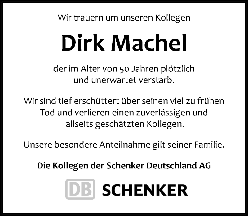  Traueranzeige für Dirk Machel vom 14.10.2019 aus Hannoversche Allgemeine Zeitung/Neue Presse