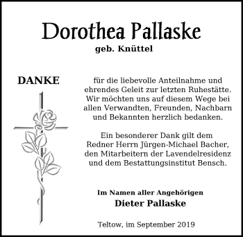 Traueranzeige von Dorothea Pallaske von Märkischen Allgemeine Zeitung