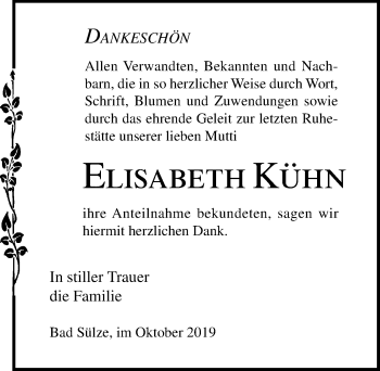 Traueranzeige von Elisabeth Kühn von Ostsee-Zeitung GmbH