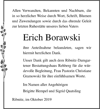 Traueranzeige von Erich Borawski von Ostsee-Zeitung GmbH