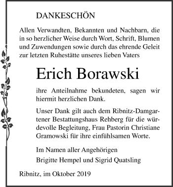 Traueranzeige von Erich Borawski von Ostsee-Zeitung GmbH