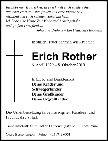 Traueranzeigen Von Erich Rother 