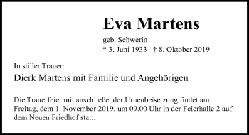 Traueranzeige von Eva Martens von Ostsee-Zeitung GmbH
