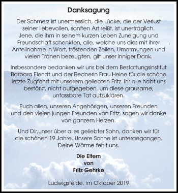 Traueranzeige von Fritz  von Märkischen Allgemeine Zeitung