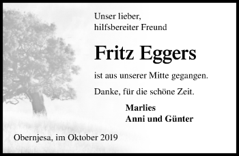 Traueranzeige von Fritz Eggers von Göttinger Tageblatt