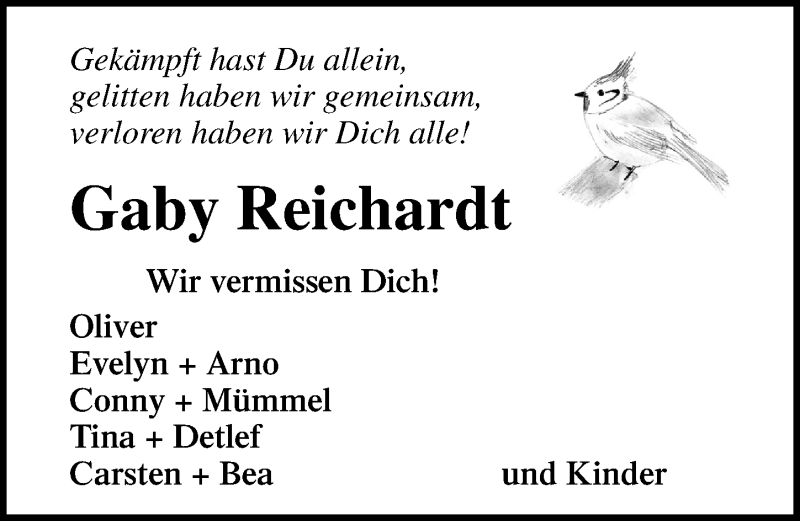  Traueranzeige für Gaby Reichardt vom 06.10.2019 aus Lübecker Nachrichten