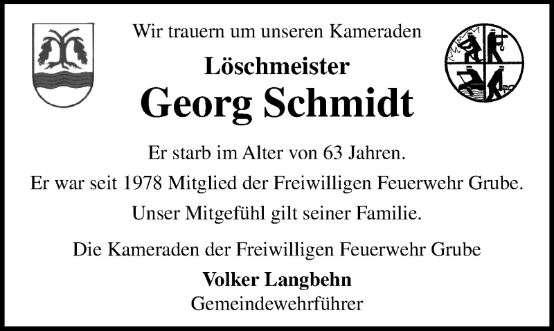  Traueranzeige für Georg Schmidt vom 12.10.2019 aus Lübecker Nachrichten