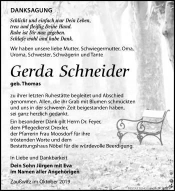 Traueranzeige von Gerda Schneider von Leipziger Volkszeitung