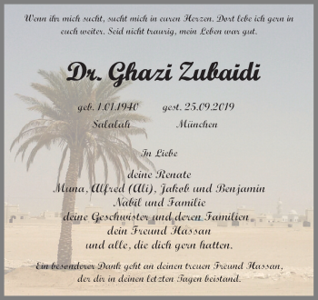 Traueranzeige von Ghazi Zubaidi von Ostsee-Zeitung GmbH